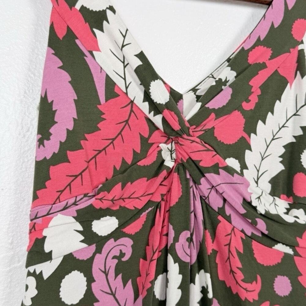 Boden Tropical Floral Twist Front Maxi Dress 6 P Olive Pink Sleeveless Resort - Picture 4 of 8